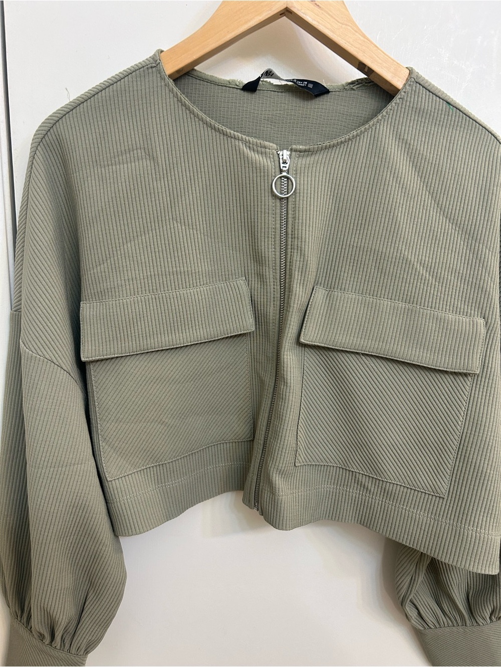 Zara Cropped Utility Jacket in Sage Green